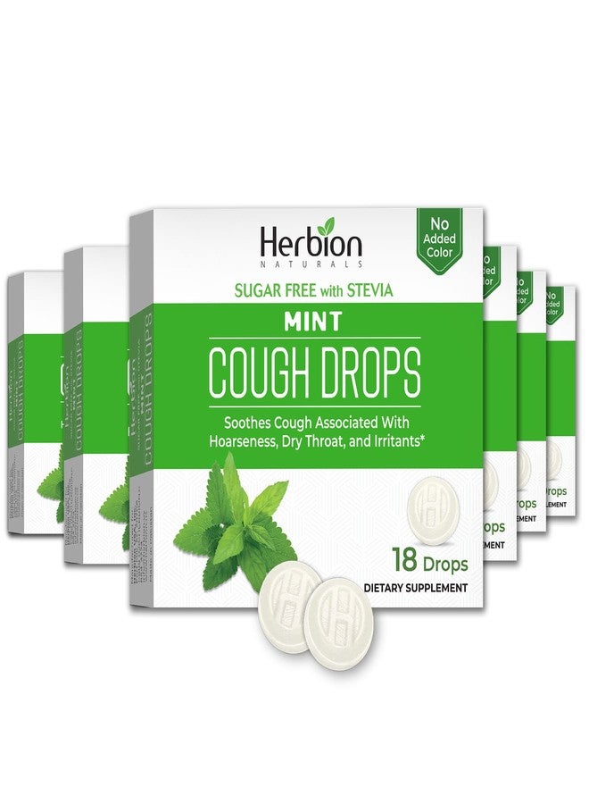 HERBION Naturals Cough Drops, Sugar-Free with Stevia, Dietary Supplement, Soothes Cough, for Adults & Children Over 6 Years, 18 Drops Each, 108 Count, Mint, Pack of 6 - Image 1